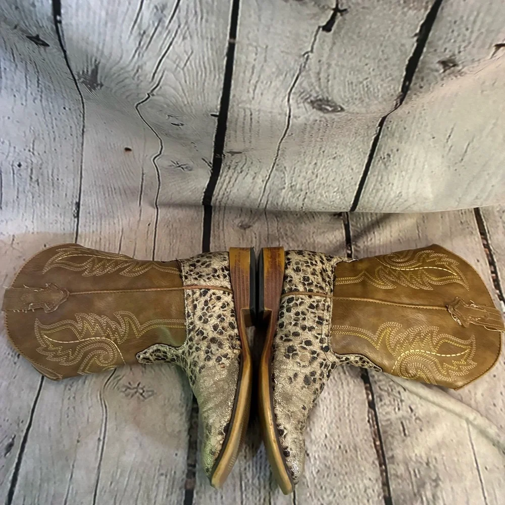 Roper Girl’s Glitter‎ Leopard Faux Leather Western Cowgirl Boot Size 3 GUC